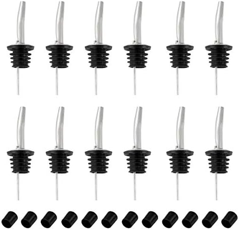 [Upgraded Version] Tovee 12 Pack Stainless Steel Bottle Pourers Freeflow Spirit Pourer Liquor Pourer Spout with 12 Pack Rubbe Caps for Oil Wine Drinks Vinegar - Tapered Spout Pourers