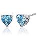Peora Swiss Blue Topaz Heart Stud Earrings 925 Sterling Silver, Solitaire Scroll Gallery, 2 Carats Total 6mm, Friction Back, Sparkling Blue Gem Earrings, December Birthstone Earrings