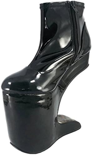 Glossy Black Patent Heel Less Wedges with Unique 5.5 Inch Invisible Heel Size: 9
