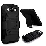 Cellularvilla For Samsung Galaxy Grand GT-I9080 GT-I9082 Duos Black Hard Soft Dual Layer Holster Case KickStand with Locking Belt Swivel Clip Cover Protector