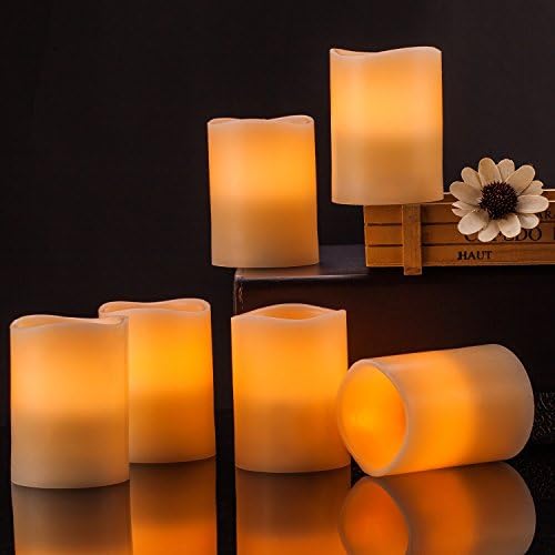 Flameless Candles, Flickering, Real Wax, Realistic Decor Unscented,10 Function Remote - 6 Pack, Yellow Light - enamorarse