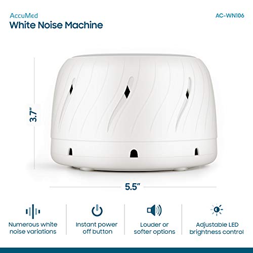 AccuMed Classic White Noise Machine, High Fidelity Sound Conditioner Machine, Variable Volume Adjust, Adjustable LED Lighting, High and Low Settings for Sleeping, Privacy, Relaxation (AC-WN106) White