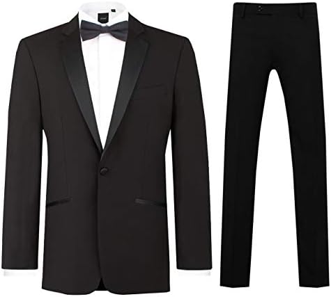 DobellMens Black 2 Piece Tuxedo Regular Fit Notch Lapel Evening Dinner Suit