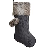 Gireshome Chunky Cable Knit Body, Luxury Faux Fur Cuff,Whimsical Pom-poms Christmas Stocking -10