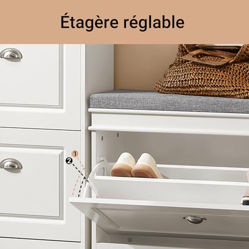 SoBuy FSR82-L-W Entrance Shoe Bench with Lid Storage and Cushion – Shoe Storage for Hallway or Living Room – 75 x 24 x 51 cm, White, FSR82-L-W