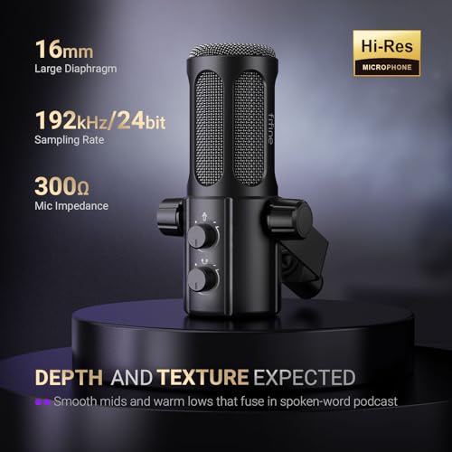 FIFINE USB/XLR Dynamic Microphone for Vocal, Podcasts, Streaming, Recording, Broadcasting, Studio Microphone with Mute Button, Headphone Jack for PC/XLR Mixer -TANK6