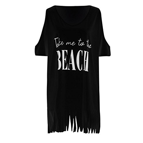 Keepfit Womens Tassel Letters Print Swimwear, Casual Bikini Cover-UPS Beach Dress Hot Sale (XL, Black) - Thumbnail 4