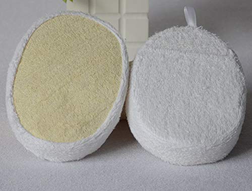 Loofah Sponge Exfoliating Pads,2 Packs Bath Shower Sponges Natural Loofah Large Back Scrubber for Men and Women Body Cleansing White,4.7x6.7 Inch