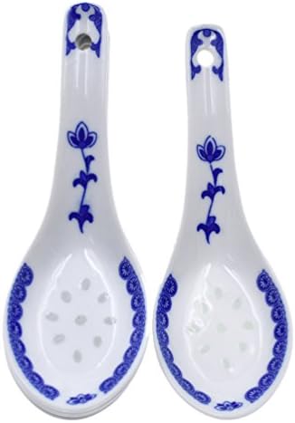 BetterUS Blue And White Soup Spoons White Ceramics Spoon Appetizer Spoon 5Pcs Set