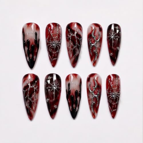 30Pcs Halloween Press on Nails Long Almond French Tip Fake Nails Goth Nails at Amazon