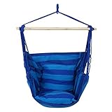 ZENY Hanging Rope Hammock Chair Patio Porch Swing Seat w/2 Seat Cushions 265 Lbs Capacity, Blue Stripe