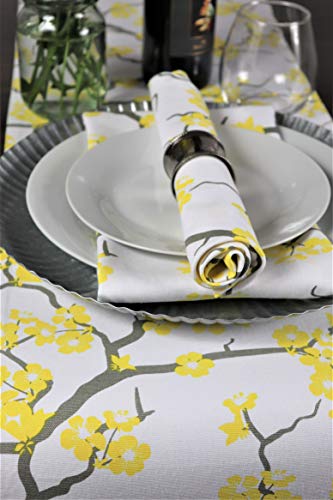 Crabtree Collection Deluxe Cotton Table Linens, Bright Colors for Kitchens and Dining Rooms - (Blossom Yellow/Gray Napkins)