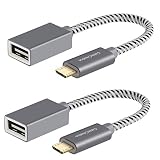 CableCreation [2-Pack] Micro USB 2.0 OTG Cable Braided On The Go Adapter Micro USB Male to USB Female for Samsung or Other Smart Phones with OTG Function, 6 Inch/Space Gray Aluminium