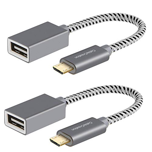 CableCreation [2-Pack] Micro USB 2.0 OTG Cable Braided On The Go Adapter Micro USB Male to USB Female for Samsung or Other Smart Phones with OTG Function, 6 Inch/Space Gray Aluminium