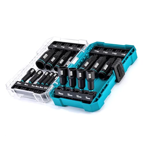 LIBRATON 18-Piece Magnetic Socket Impact Drivers, Deep Socket, Metric Nut Drivers, 5-14mm Sockets and Deep 6-17mm, Bit Holder, Storage Box