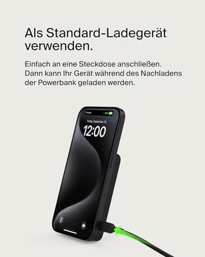BoostCharge Pro Kabellose Powerbank 5000mAh mit Qi2, MagSafe-Kompatibles Tragbares Ladegerät mit Integriertem Ständer, für iPhone 17, iPhone Air, iPhone 16, 15, 14, Pixelsnap usw. – Schwarz