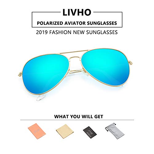 image for LIVHO 2 Style Classic Aviator Polarized Sunglasses for Men Women Metal