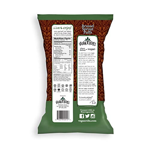 Vegan Rob's Puffs, Brussel Sprout, 1.25 Ounce Snack Size Bags (12 Count), Gluten-Free Snack, Plant Based, Vegan, Zero Trans Fats, Non GMO