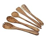 Naturally Med Olive Wood, Spatulas/Spoons, Set Of 5 Utensils