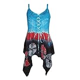 Womens Top Lace Up Corset Bodice Handkerchief Hem Bohemian Tank S…