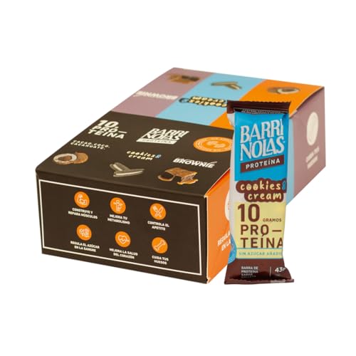 BARRINOLAS PROTEÍNA PACK 15 Pz: Sabor Cookies and Cream- 10g de Proteína por Barra - Sin Azúcar Añadida - Snack Saludable y Delicioso