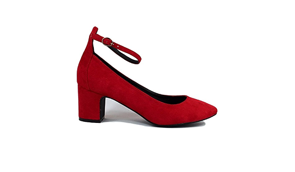 Zapato Rojo de Antelina con Pulsera en el Tobillo. Tacón de 5 centímetros :  Amazon.es: Zapatos y complementos