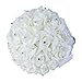 Wedding Bouquet, Febou White Bridesmaid Bouquet Bridal Bouquet with Crystals Soft Ribbons, Artificial Rose Flowers for Wedding, Party and Church (White Big Size)