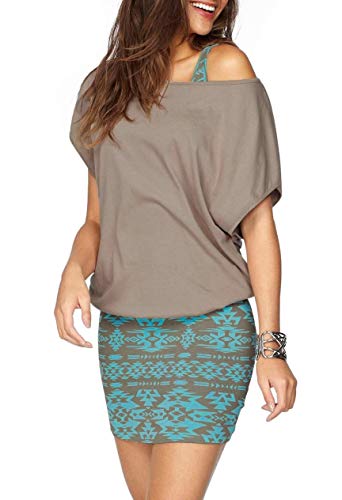 Jusfitsu Women Summer Outfits 2 Piece Dresses Casual Loose Shirt Top Print Bodycon Mini Tank Dress Off Shoulder Khaki S