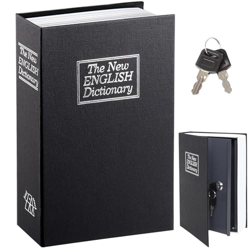Book Safe with Key Lock - Parrency Dictionary Diversion Metal Hidden Safe Lock Box, 9 1/2" x 6" x 1 1/3", Black Medium, SBH-M010