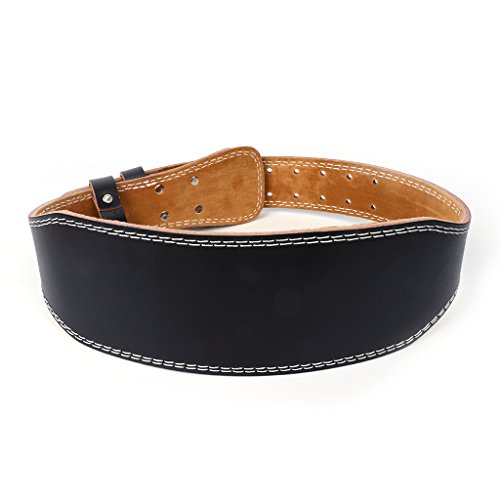 ULKEME Weight Lifting Belt Gym Faux Leather Adjustable Back Waist Support Strap (S, black)