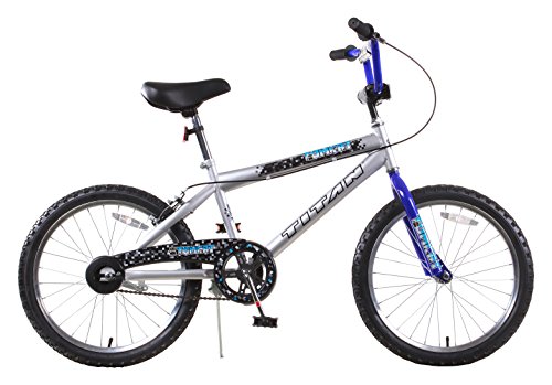 UPC 725103100845, Titan Tomcat Boys BMX with 20 Wheel, Silver and Blue, with Coaster Brake