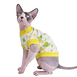 Sphynx Cat Cute Breathable Summer Cotton T-Shirts Pet Clothes, Round Collar Green Frog Vest Hairless Cat Kitten Shirts, Cats & Small Dogs Apparel (Green Frog)