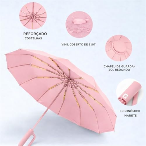 Guarda-Chuva Premium Botão Automático Abre e Fecha Varetas Reforçadas Proteção Solar UV Blackout Resistente ao Vento Compacto Dobrável Sombrinha Portátil Mochila Bolsa Mala Fivela de Anel