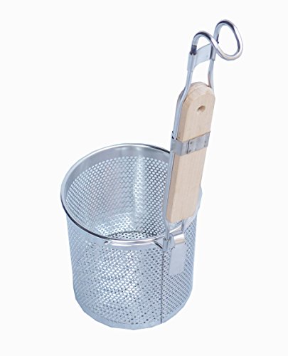 FixtureDisplays 5" x 5 1/4" Stainless Steel Pasta Strainer Colander/Blanching Basket with Wood Handle and Flat Bottom 18017 - Thumbnail 4