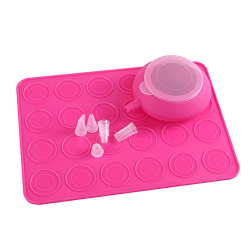 Click Here to See More Images Macaron Baking Tool Set Kit, Macaron Silicone Mat & Macaroon Pot And Decorative Nozzle Baking Tool Set,Pink