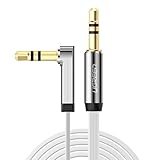 UGREEN 3.5mm Auxiliary Audio Jack to Jack cable 90 Degree Right Angle for Apple iPhone, iPod, iPad, Samsung,Smartphones & Tablets and Speakers,24K Gold Plated Male to Male (1.5FT, White)