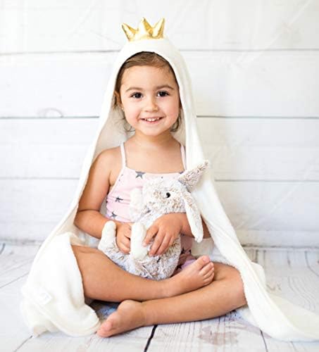 Kiddies Hooded Baby Towel for Girl and Boy, Premium 100% Organic Bamboo Baby Hooded Towel White with Crown, Large Baby Bath Towels 35"x35", Ideal Baby Gifts