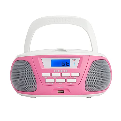 Aiwa BBTU-300PK: Radio CD Portable Bluetooth, USB, AUX in, Tuner de Radio, Édition spéciale pour Enfants pour garçons et Filles