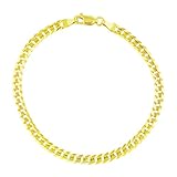 Unisex 14k Yellow Gold Solid 4mm Cuban Curb Chain Bracelet or Anklet, 7