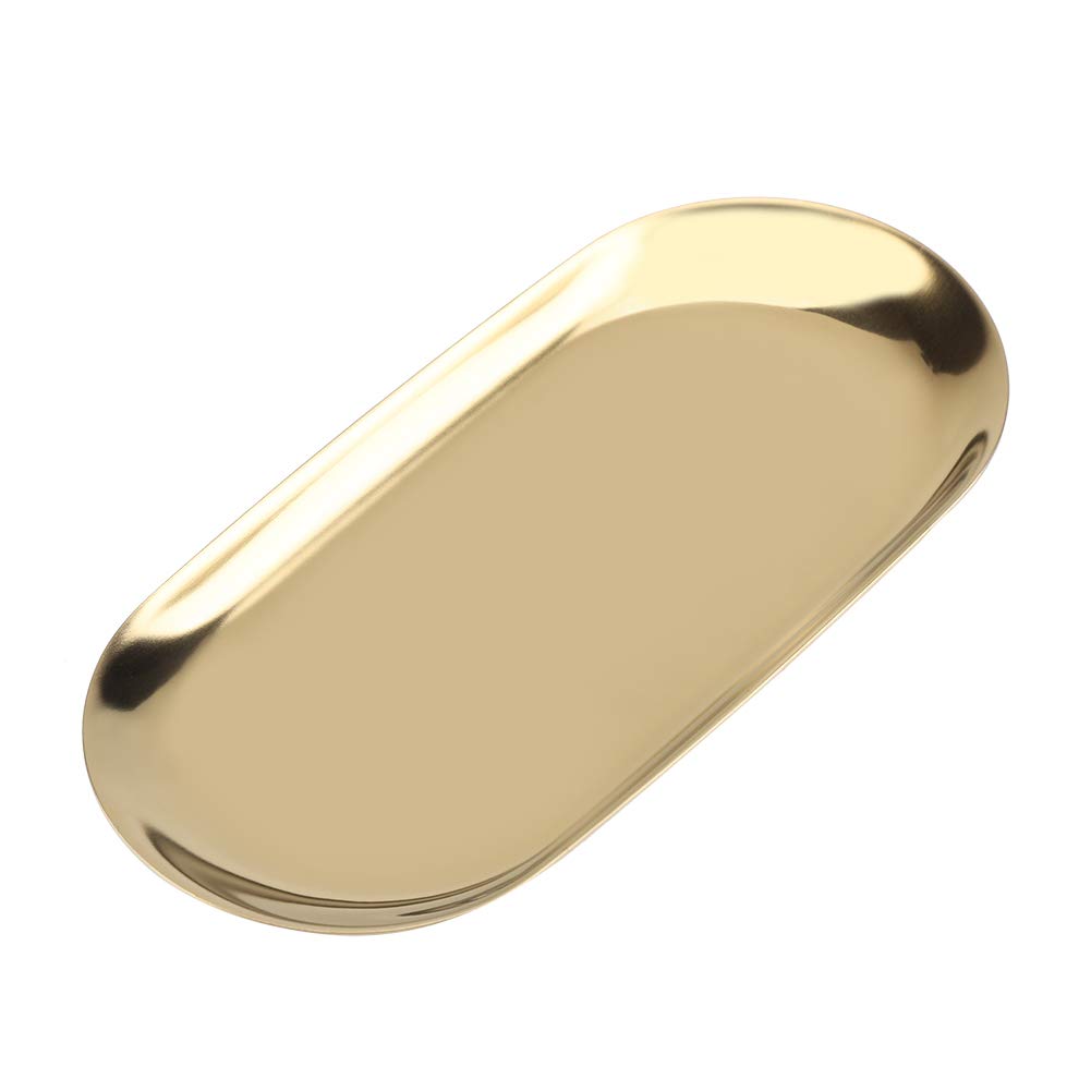 Stainless Steel Decorative Trays, Nordic Style Jewelry Cake Plate Tea Tray Home Decoration Appliances(L-Golden) (L, Gold)