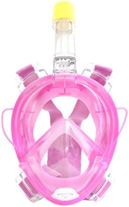 Pananas 180° Panoramic Seaview Full Face Snorkel Mask with Breathing Tube for Diving and Action Camera Attachment (Pink, S/M)