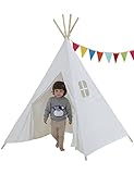 Dream House Classical Indoor Solid White Pure Cotton Canvas Playhouse Indian Teepee Tent for Toddler Kids to Read and Hideaway