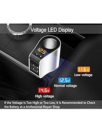 Cargador de coche adaptador de extensión de mechero, enchufe divisor con 3 USB y medidor de voltaje, compatible con iPhone 8 7 X 6S XR,iPad, Samsung Galaxy S9 S8, iPad, GPS, teléfono Android