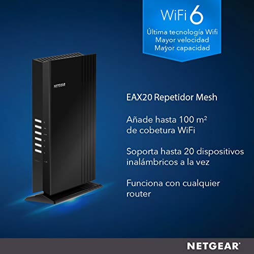NETGEAR-Repetidor-Wifi-6-Mesh-EAX20-Amplificador-senal-wireless-AX1800-Dual-band-Cobertura-de-hasta-100m2-y-20-Dispositivos