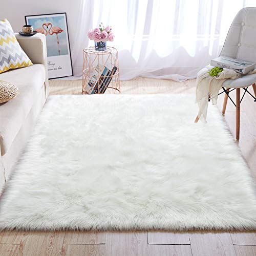 Noahas Luxury Fluffy Rugs Bedroom Furry Carpet Bedside Faux Fur Sheepskin Area Rugs Children Play Princess Room Decor Rug 5ft X 8ft White Pricepulse