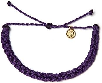 Pura Vida Purple Braided Bracelet - Handcrafted with Gold-Coated Copper Charm - Wax-Coated, 100% Waterproof