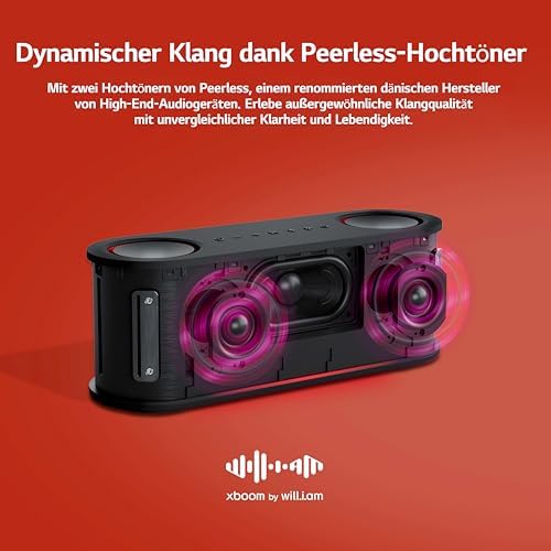 xboom Bounce by will.i.am, tragbarer Bluetooth-Lautsprecher (Signature Sound, nach Oben gerichtete Passivstrahler, IP67, bis zu 30 Std. Akkulaufzeit), Schwarz [Modelljahr: 2025]