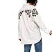 ZG&DD Shoulder Floral Embroidered Long Sleeve Shirt Blouse White Women Top Casual White Medium