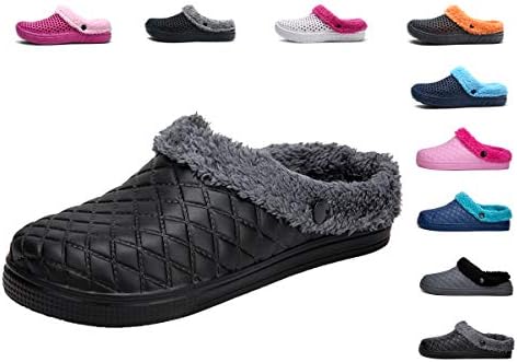 Men's Women Fur Lined Clogs Winter Furry Mules Plastic Rubber Garden Shoes Slippers Slip On