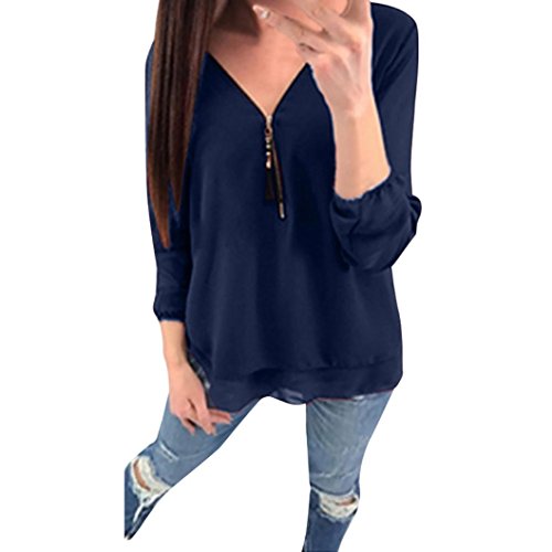 Click Here to See More Images NREALY Women Summer Casual Chiffon Zipper Long Sleeve Tank T-Shirt Blouse Tops Tee